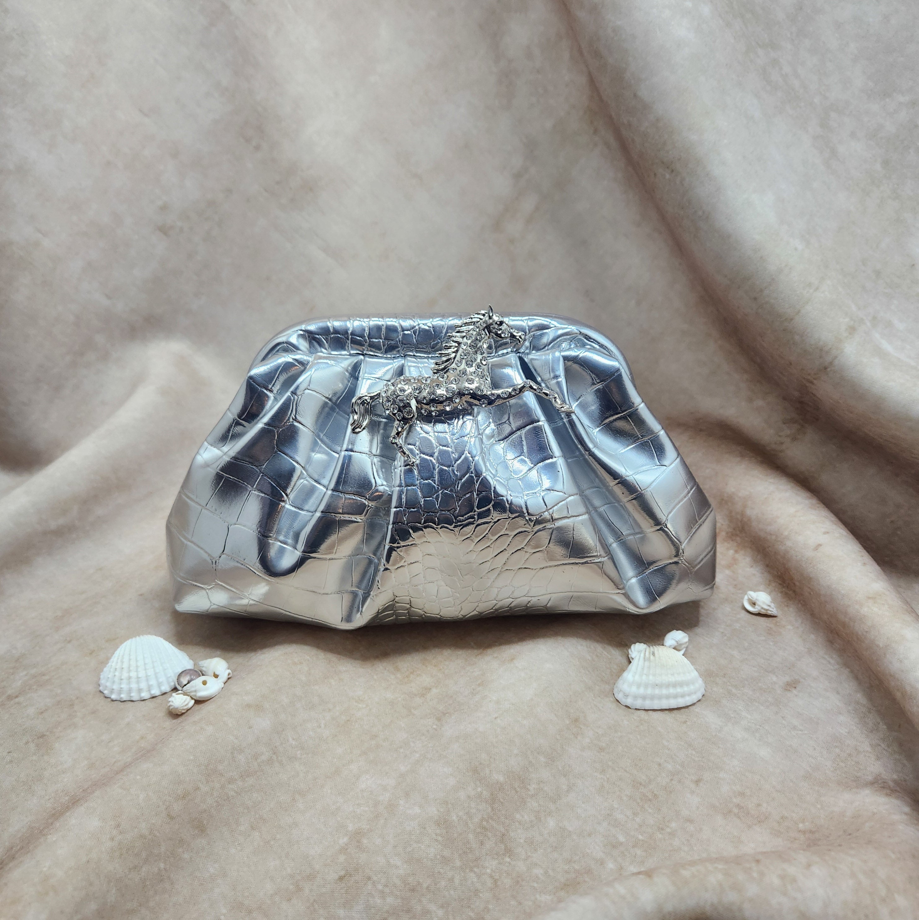 Silver Gallop Cloud Clutch