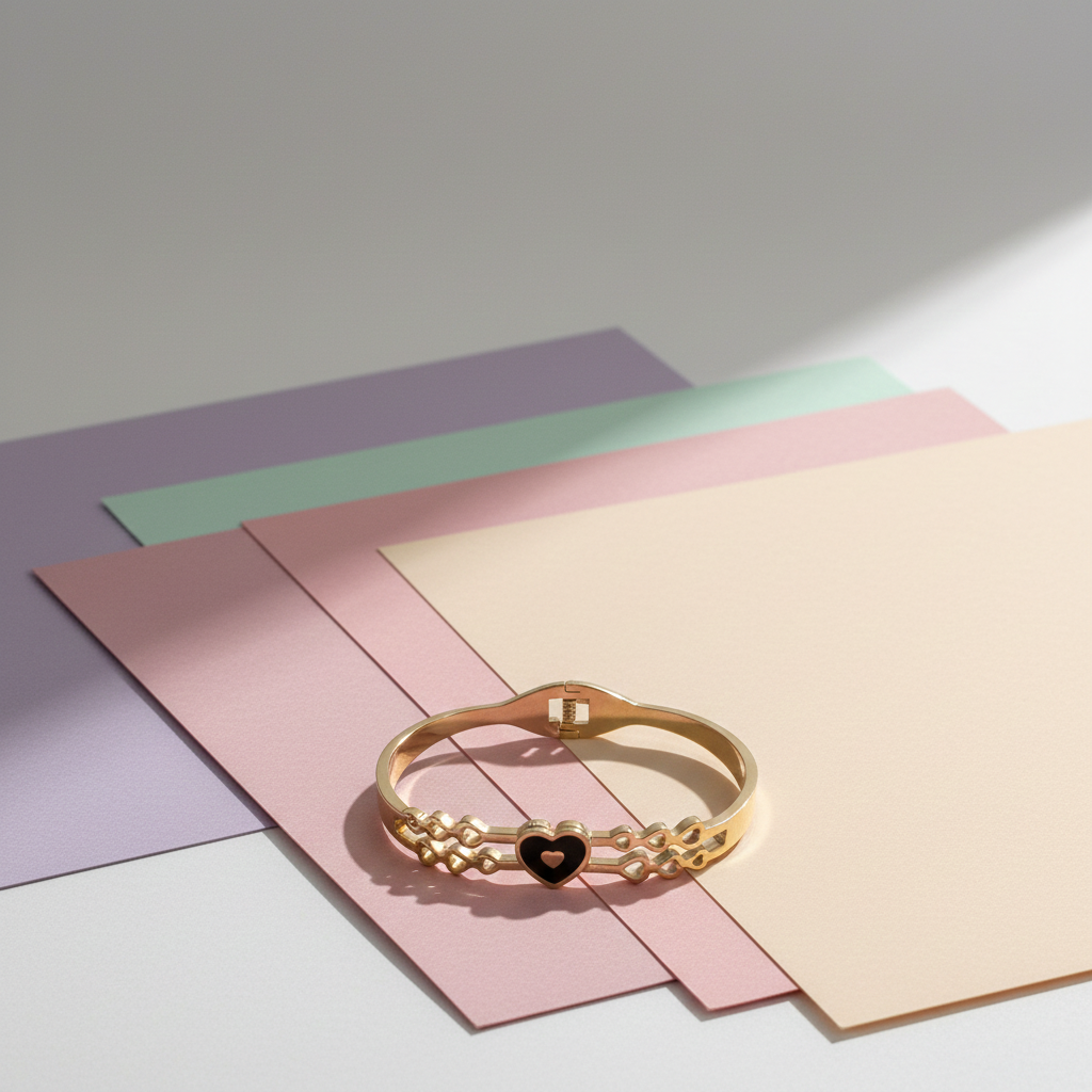 18k Gold plated bracelet with heart detail on colourful paper