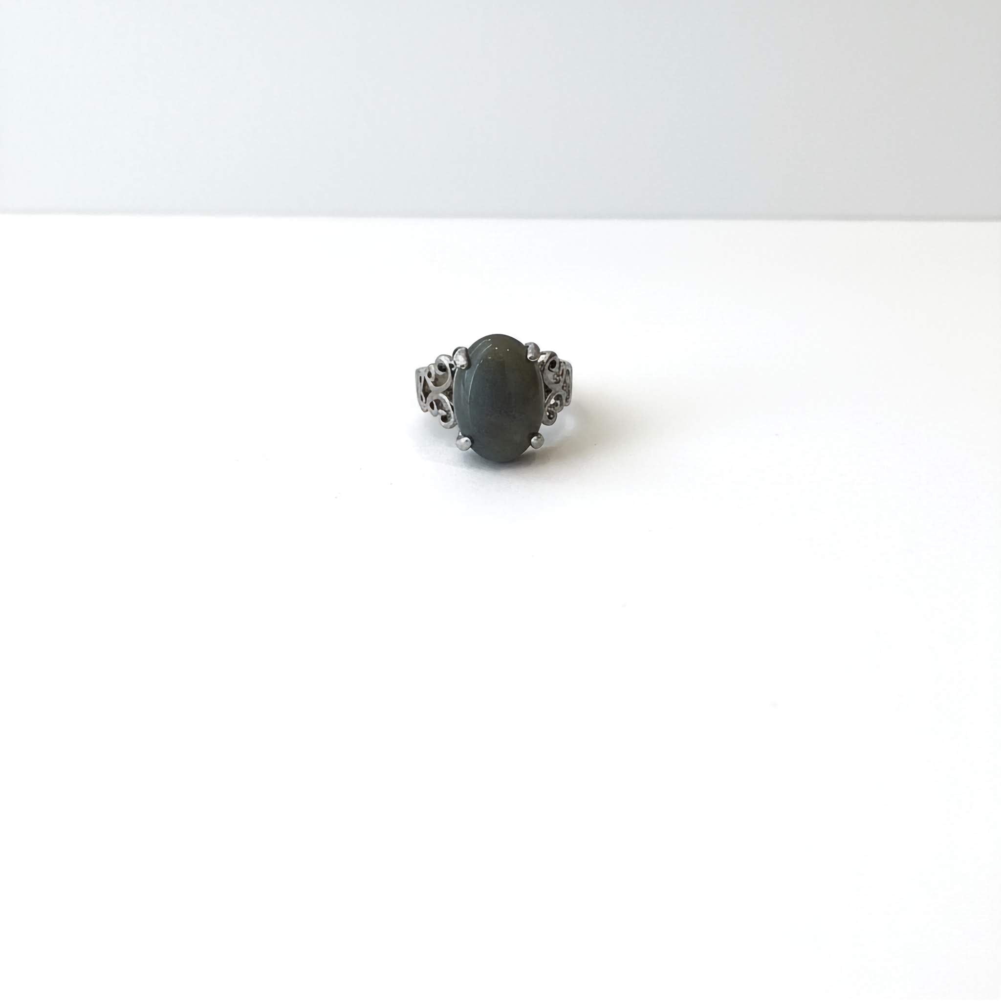 Black ring with silver band on a white background