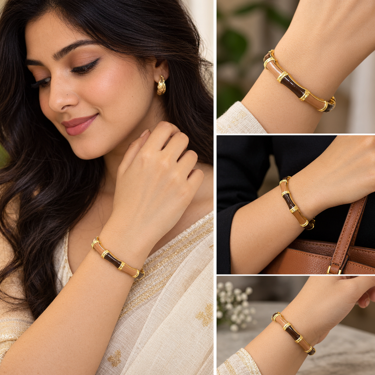 Chocolate Brown Block Bangles | 18K Gold Plated Luxury bangle