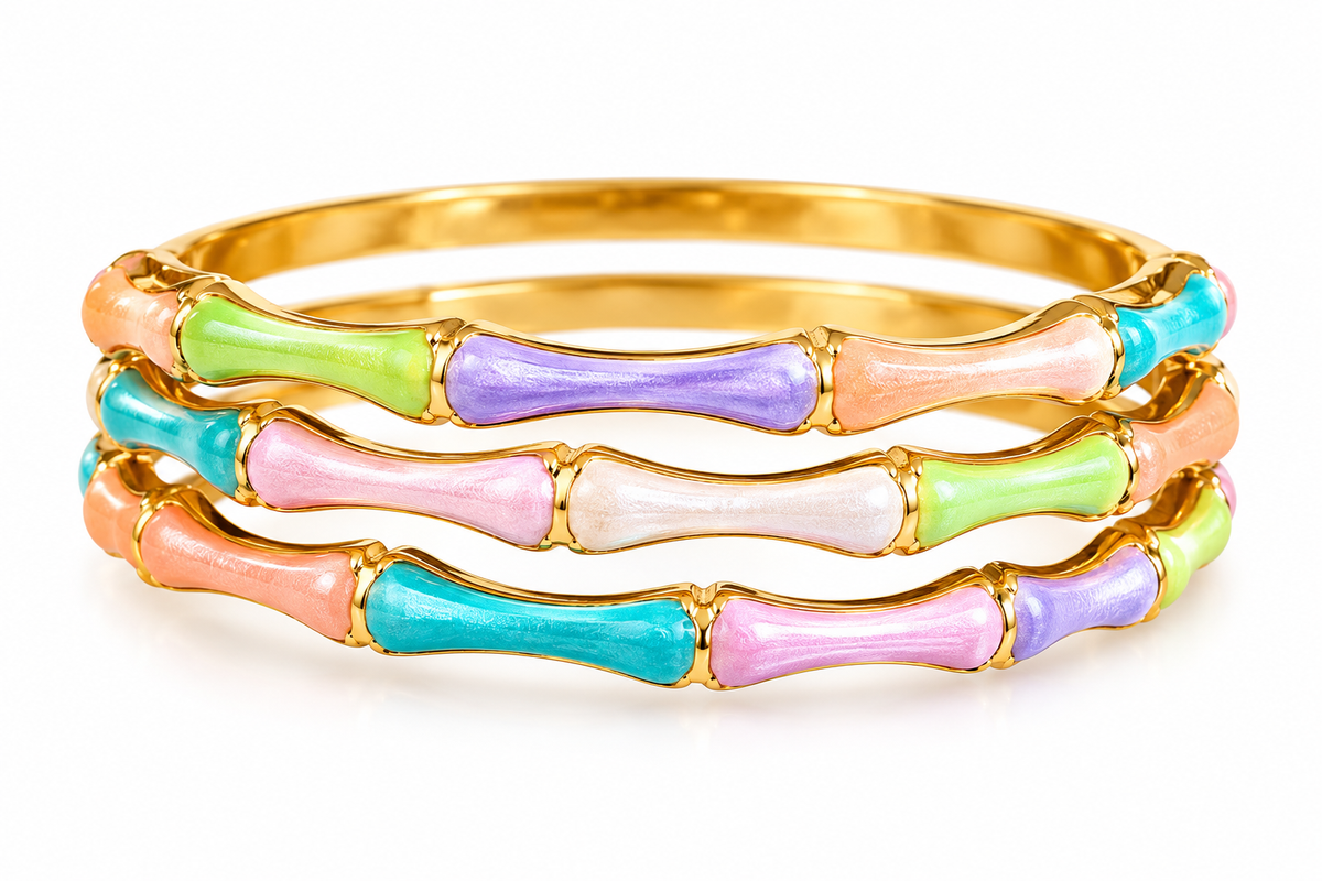 Dreamy Pastel Crystal Bangle Bracelet | 18K Gold Plated Luxury