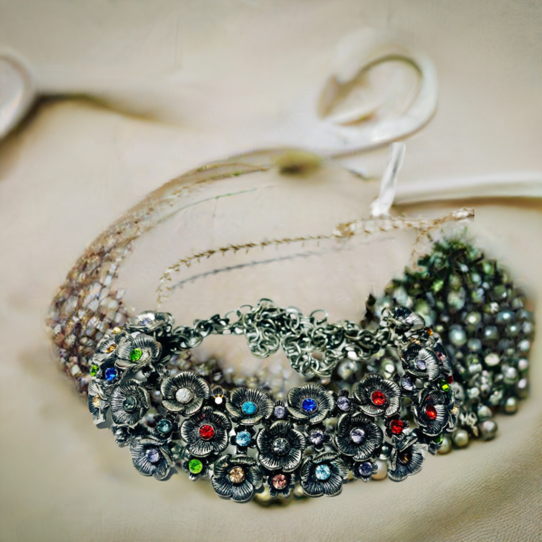 German Silver flower design Choker for women