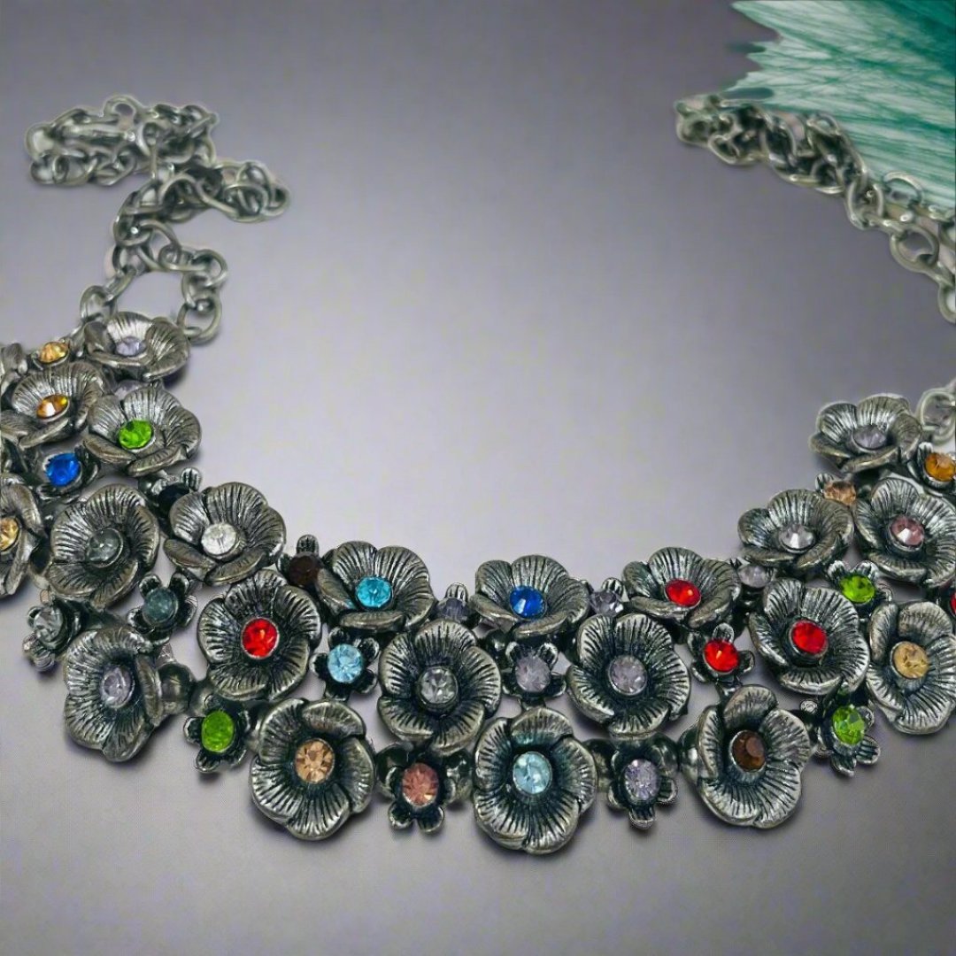 Ledesara German Silver flower design Choker for women