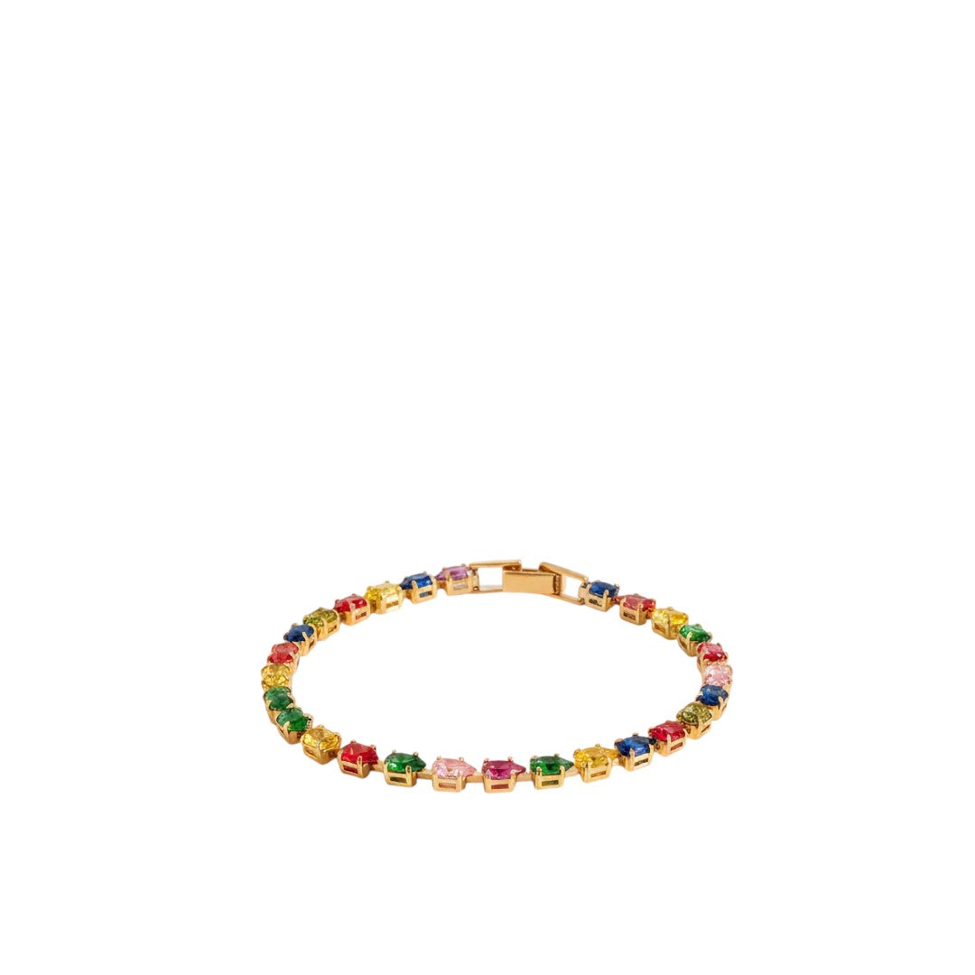 Multicolored gemstone bracelet on a white background