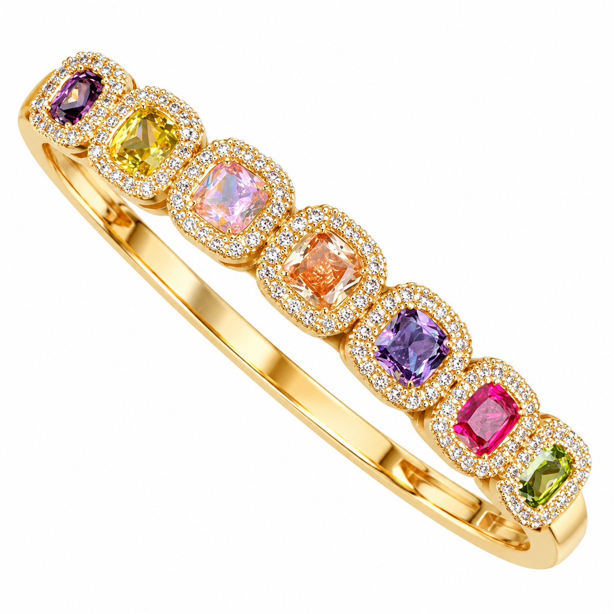 Glamour Multi-Stone Zirconia Bangle| 18K Gold Plated Luxury