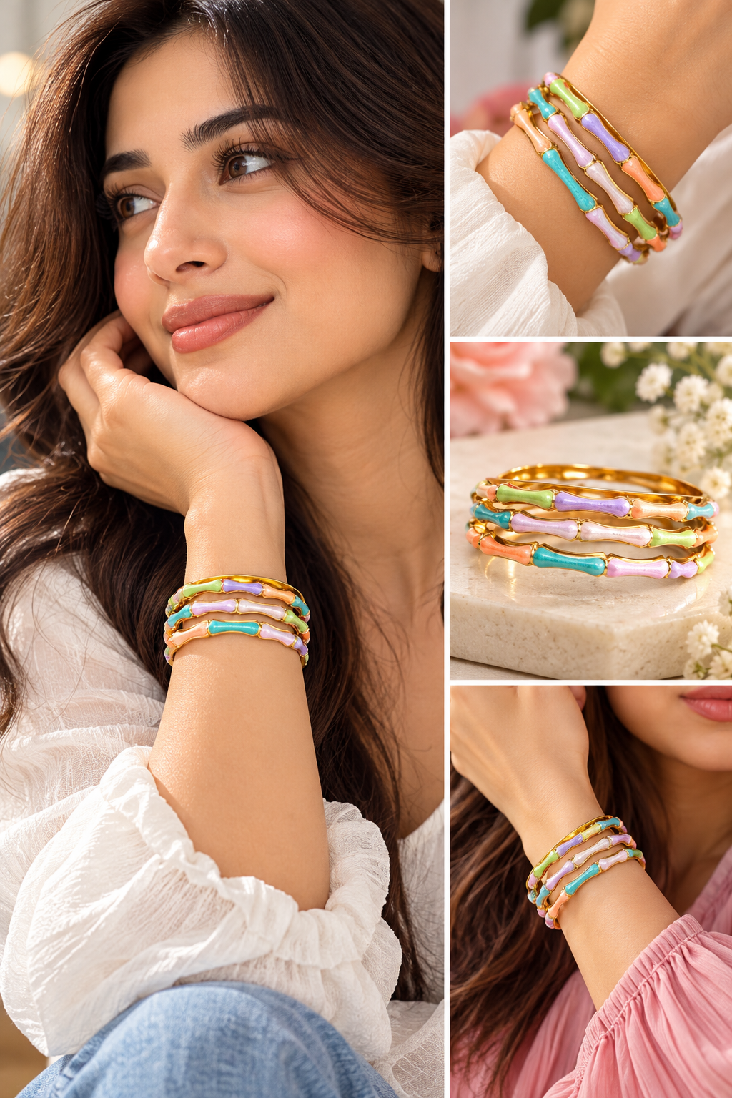 Dreamy Pastel Crystal Bangle Bracelet | 18K Gold Plated Luxury