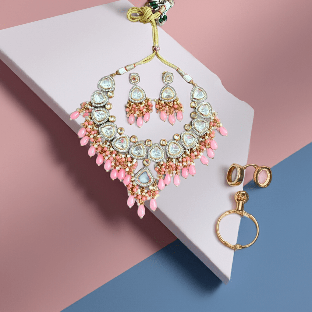 Pink Kundan Set with Earrings