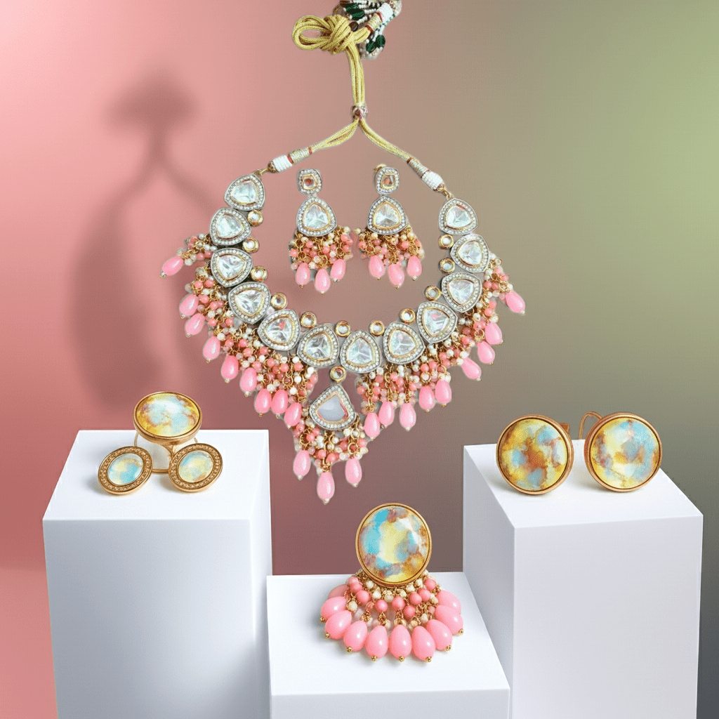 Pink Kundan Set with Earrings
