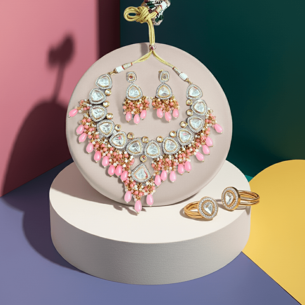 Pink Kundan Set with Earrings