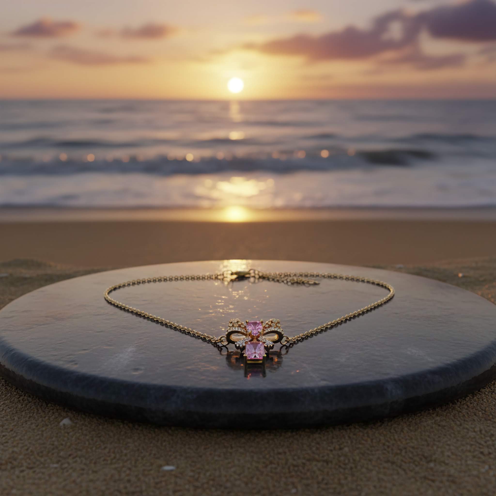 Rosé Bow Charm Necklace