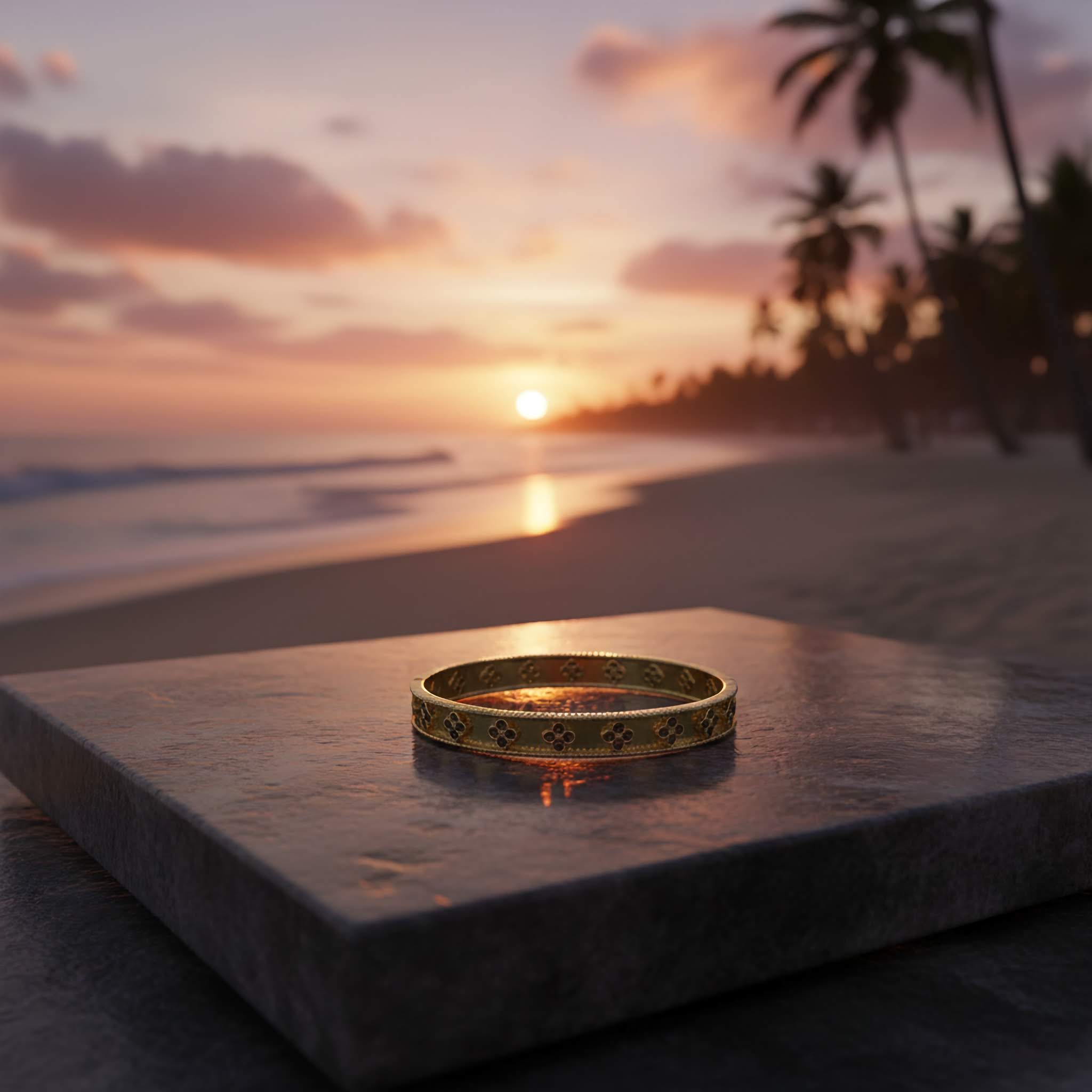 Floral Majesty Gold Bangle | 18K Gold Plated Etched Floral Bracelet