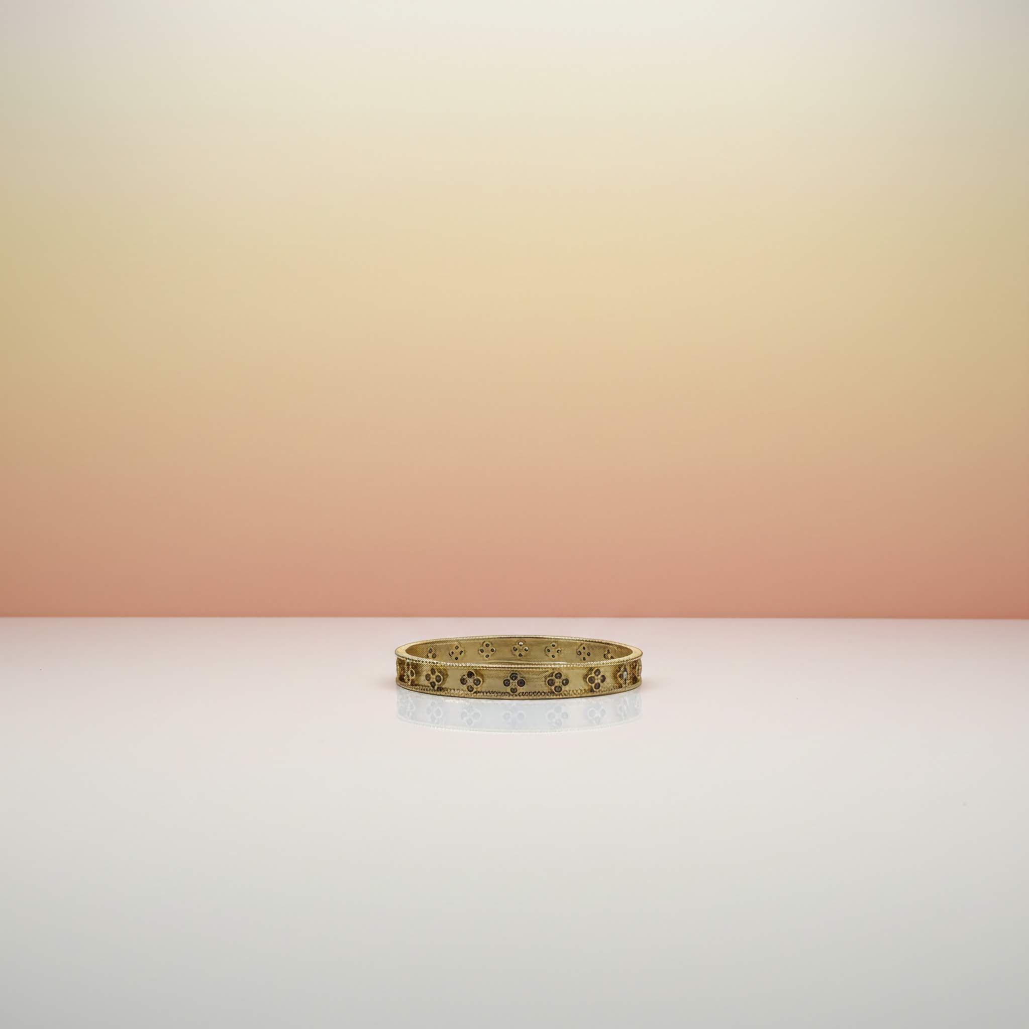 Floral Majesty Gold Bangle | 18K Gold Plated Etched Floral Bracelet