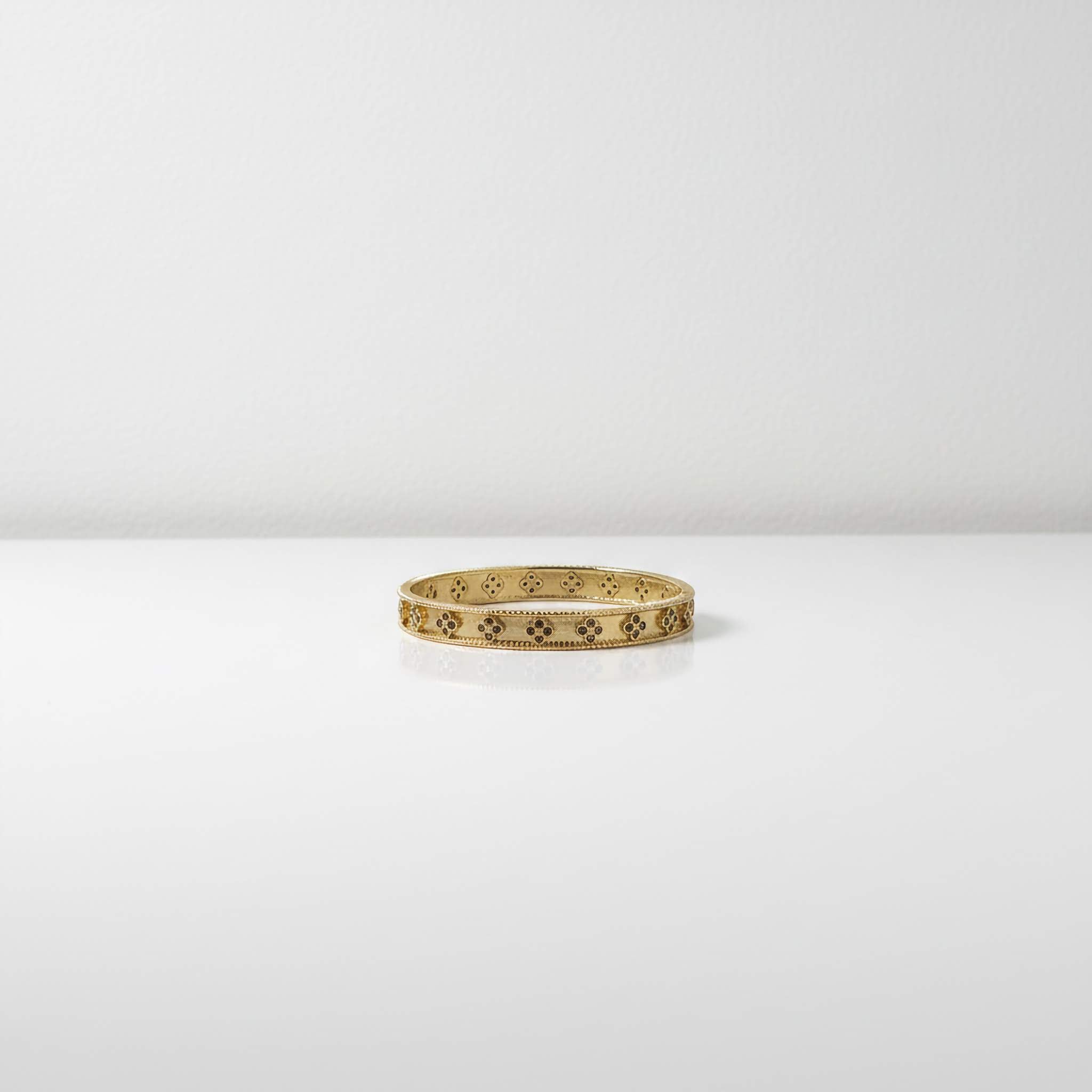 Floral Majesty Gold Bangle | 18K Gold Plated Etched Floral Bracelet