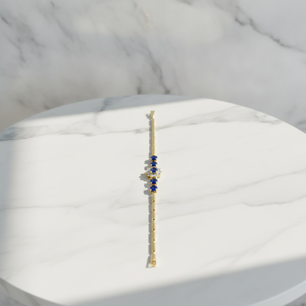 Sapphire Bloom Bracelet | Blue Crystal Floral Gold Bracelet
