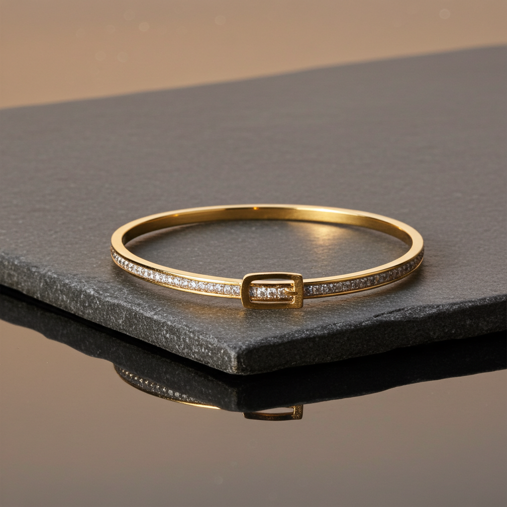 Golden Stone Belted Bangle| 18K Gold Plated Anti Tarnish Bangle