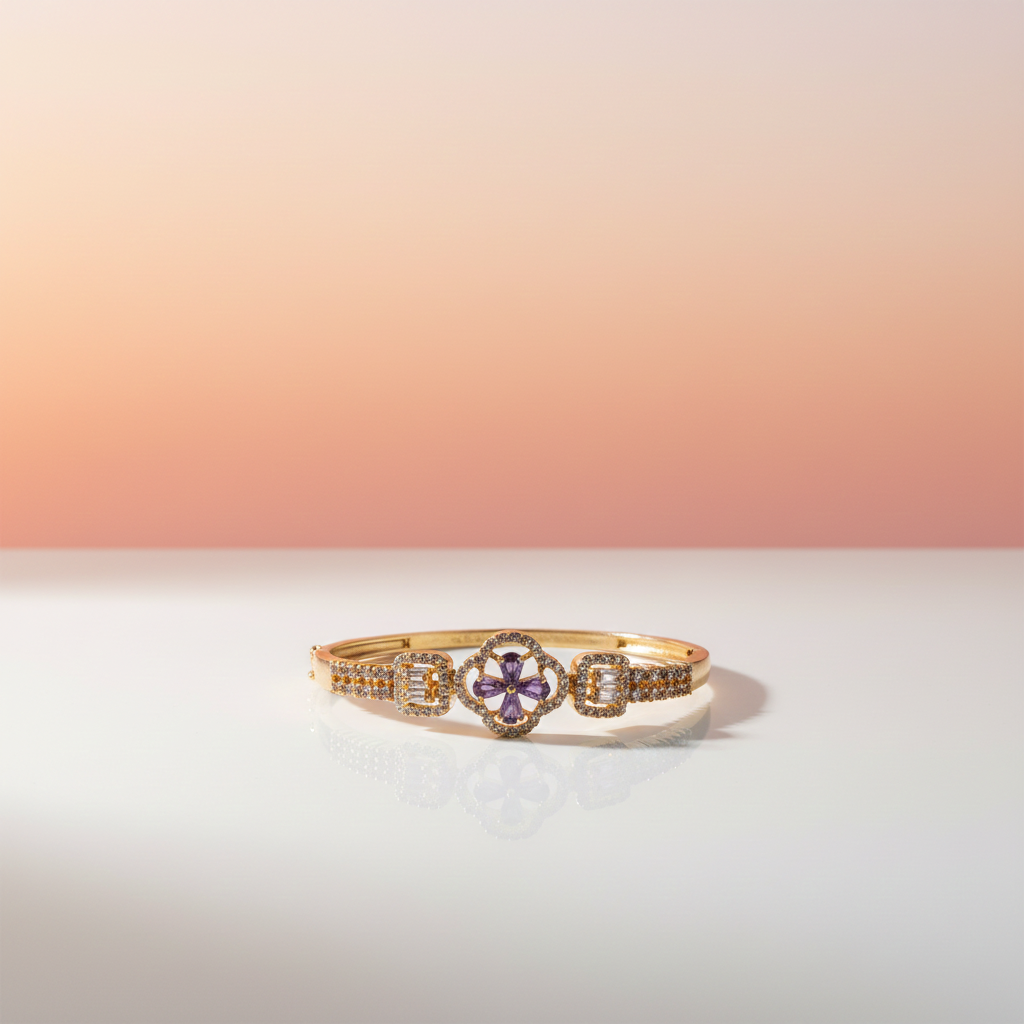 Amethyst Bloom Gold Bangle | Floral Crystal Luxury Bracelet