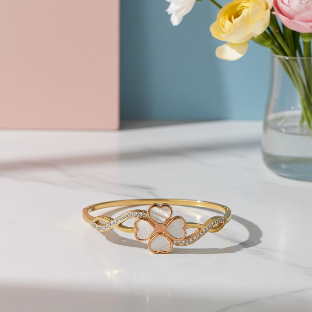 Jasmine White bangle| 18K Gold Plated Anti Tarnish Bangle