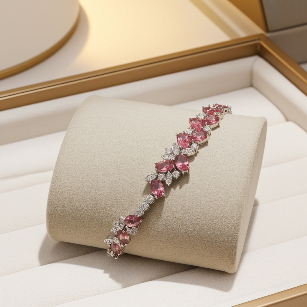 Silver and Ruby Stone Bracelet | Elegant 18K Gold Plated Jewelry