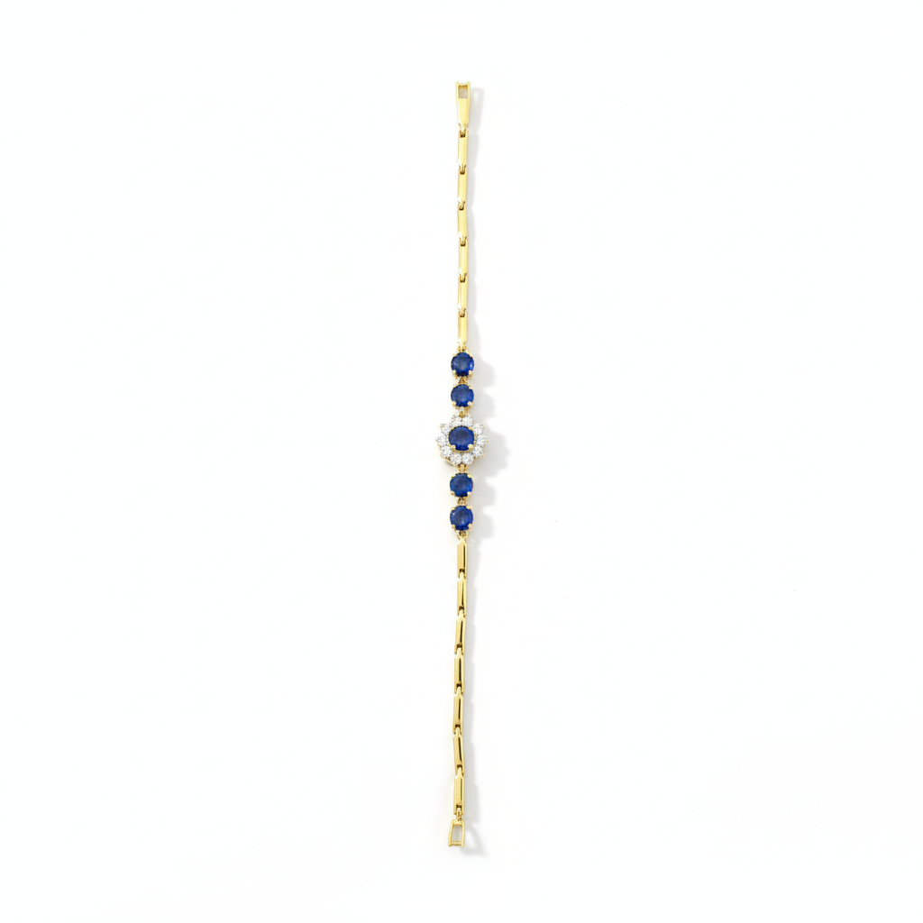 Sapphire Bloom Bracelet | Blue Crystal Floral Gold Bracelet