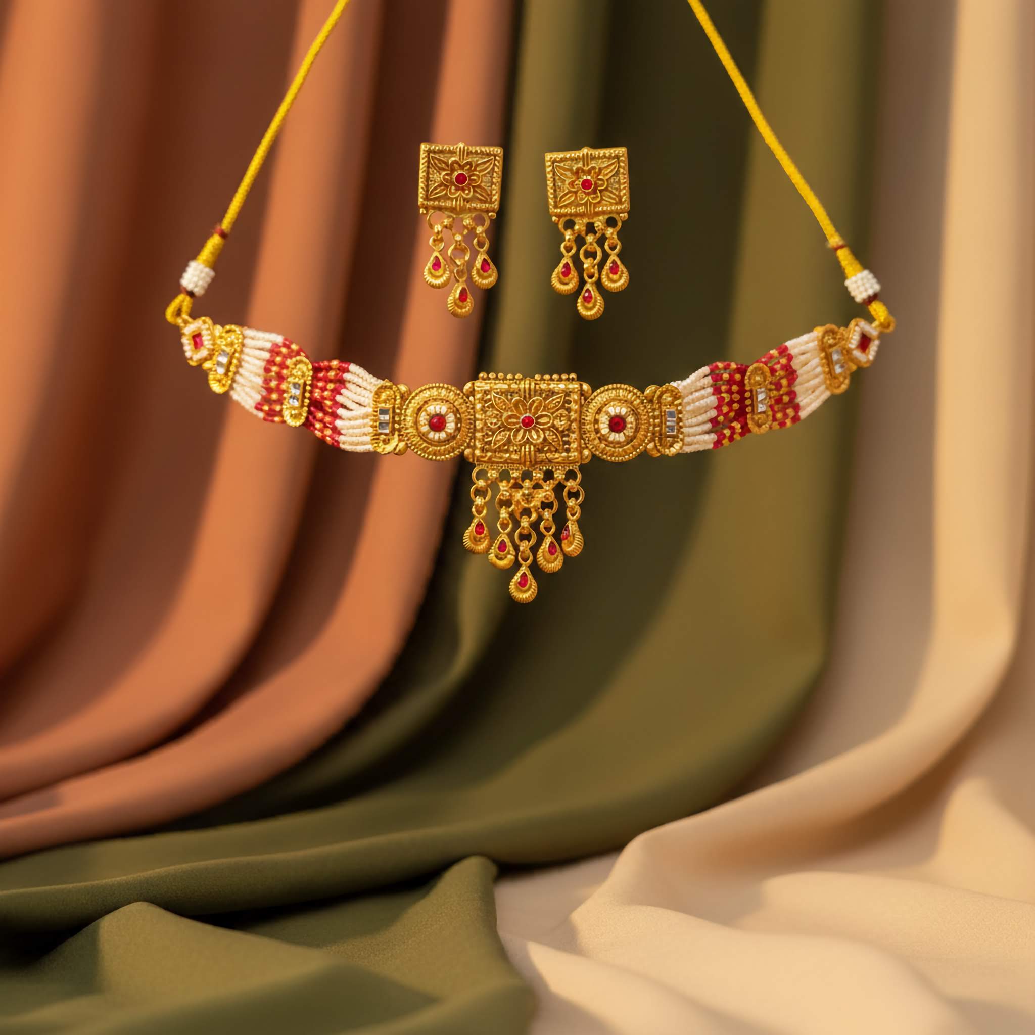 Gold Plated Indian Necklace & Earrings Set – Traditional Jewelry for Women