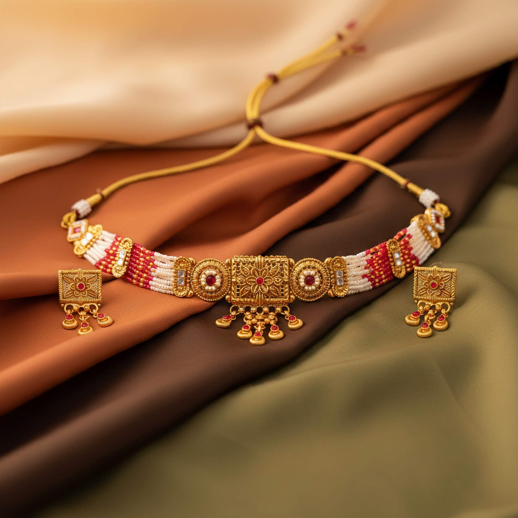 Gold Plated Indian Necklace & Earrings Set – Traditional Jewelry for Women