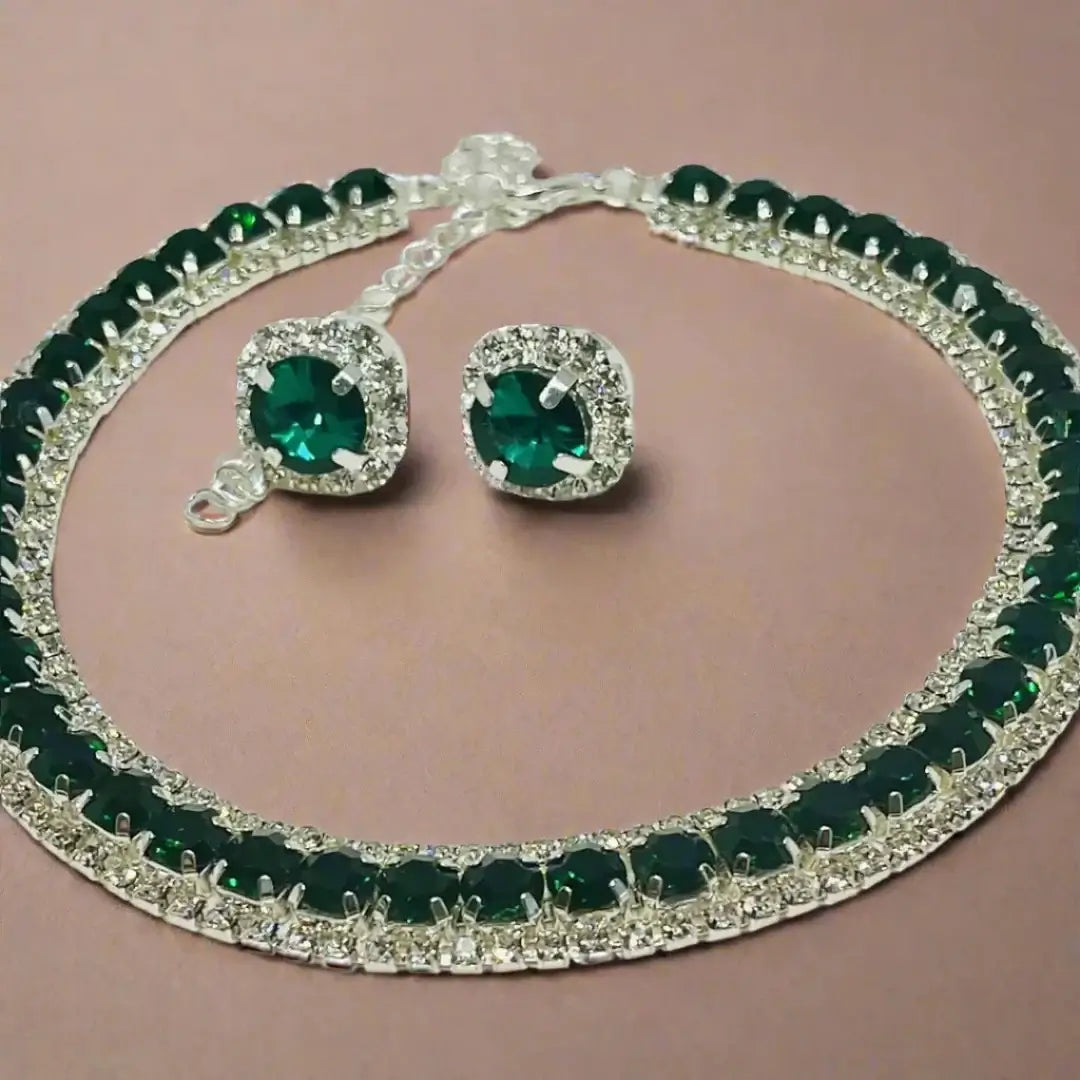 Buy silver plated green crystal set