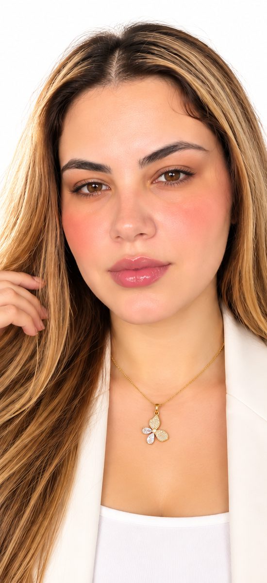 LeDeSaRa butterfly necklace model white background