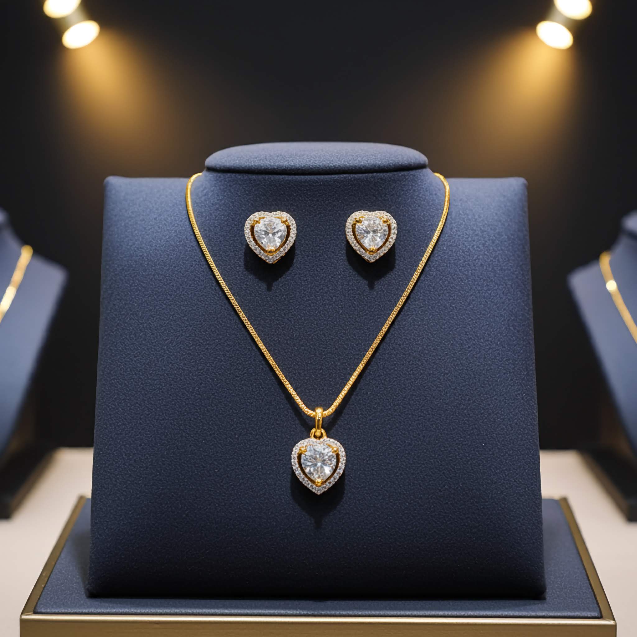 Zirconia diamond gold plated necklace and earring set.