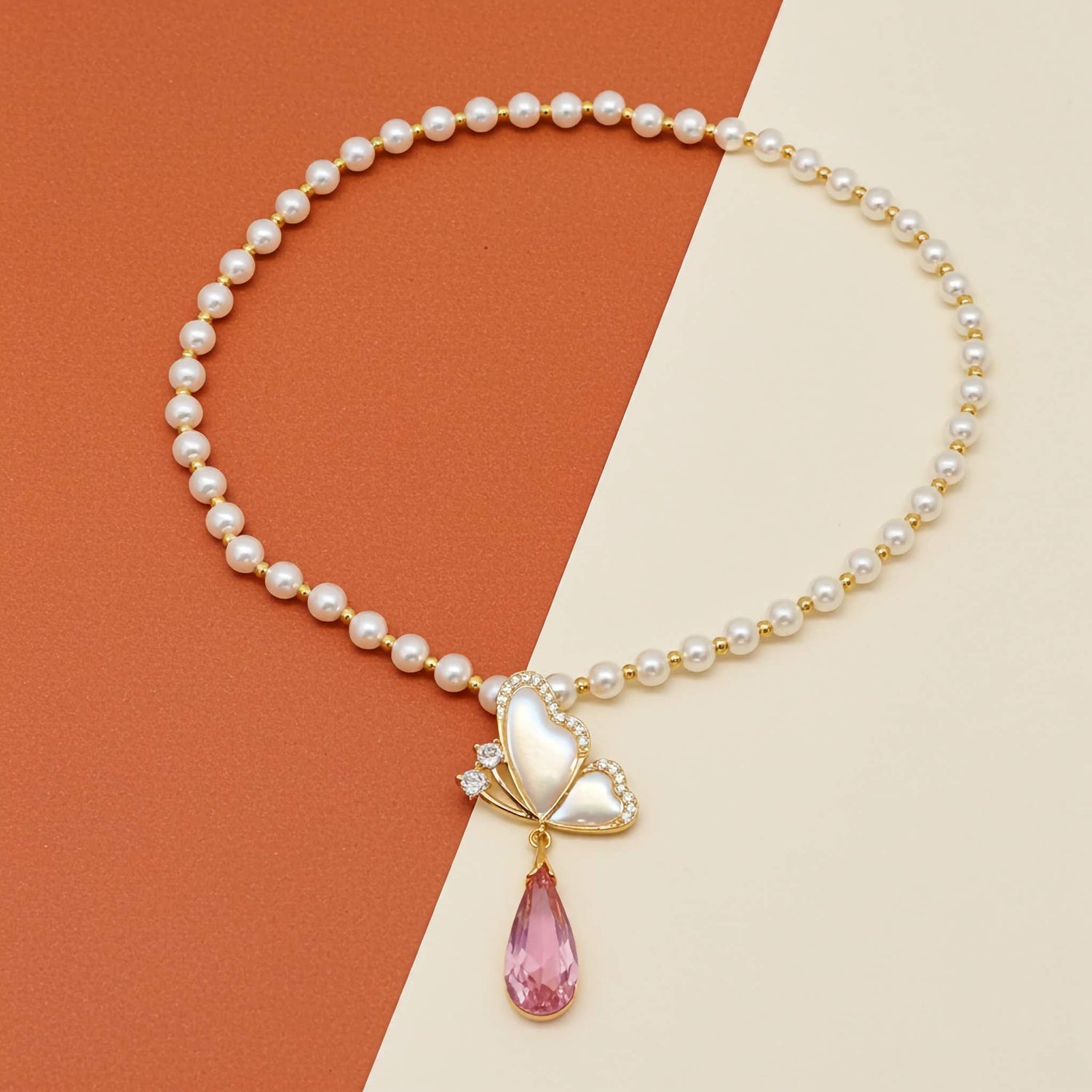 affordable high-quality imitation jewelry pearl necklace with butterfly pendant