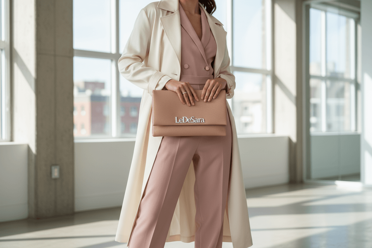 A girl carrying a foldover clutch bag