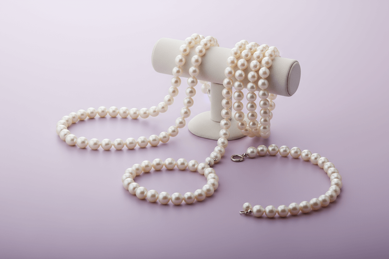 Light purple background display of pearl bracelets