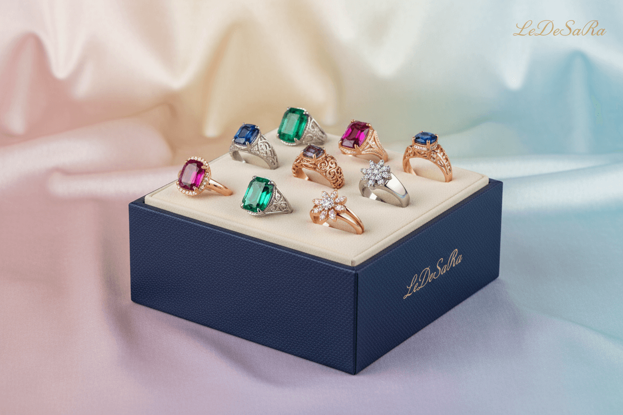 Rings Collection | Elegant Luxury Jewelry on a box by LeDeSaRa