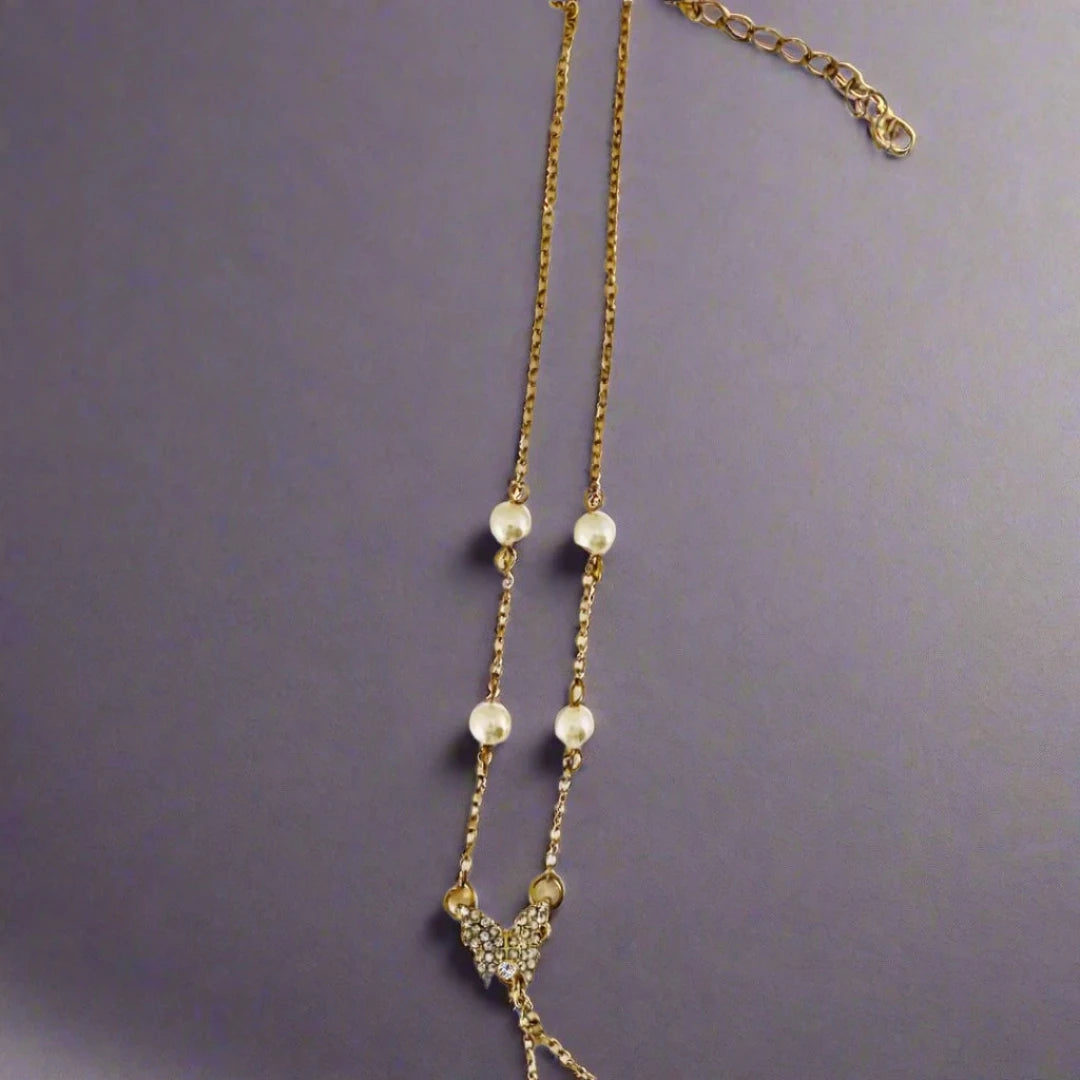 14k Golden layered pearl Chain with Butterfly Pendants