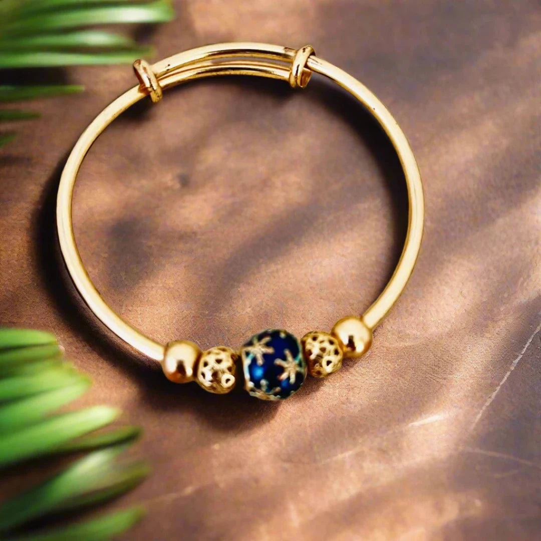 14k Golden Plated Bangle with Golden Round Beads
