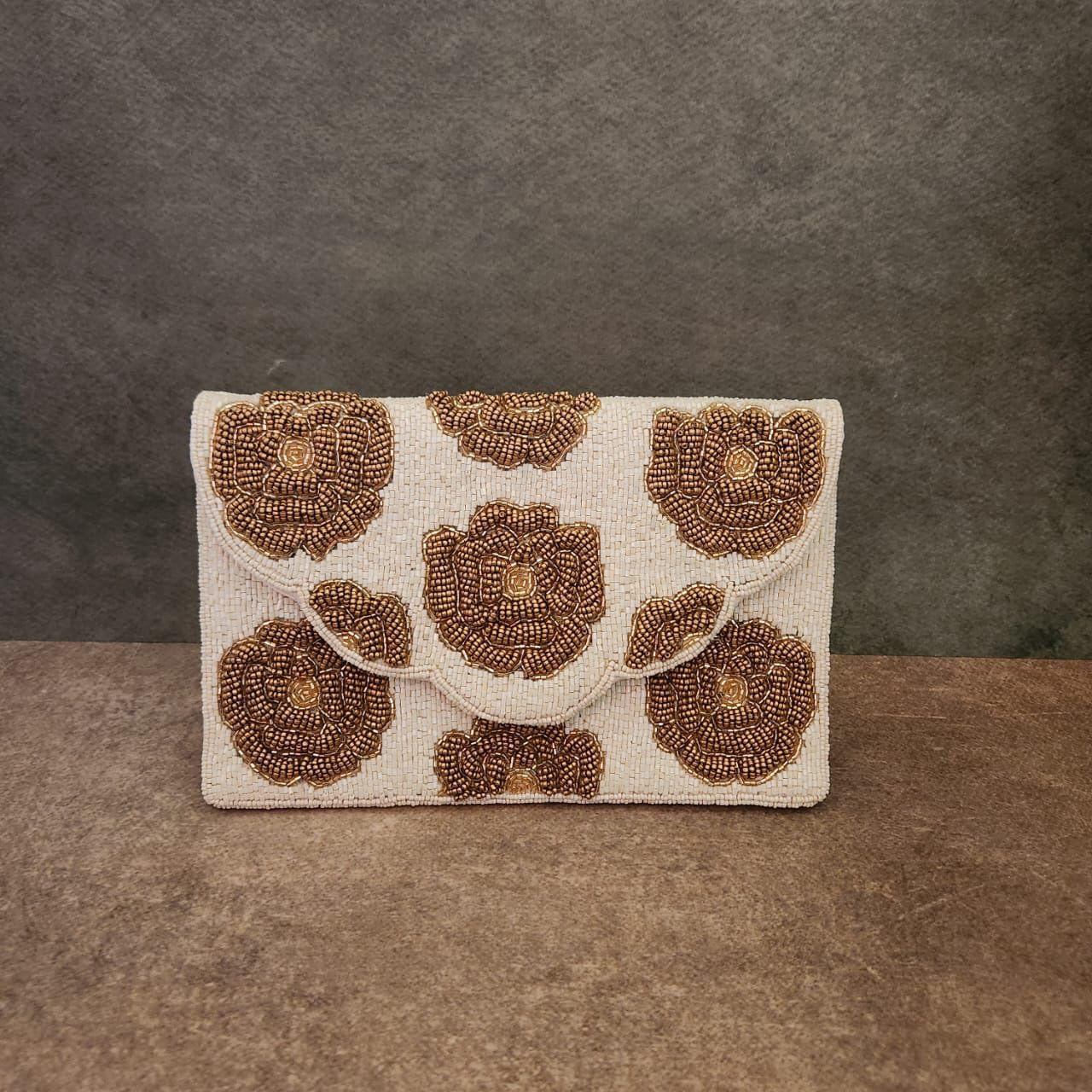 Golden Bloom Foldover Clutch