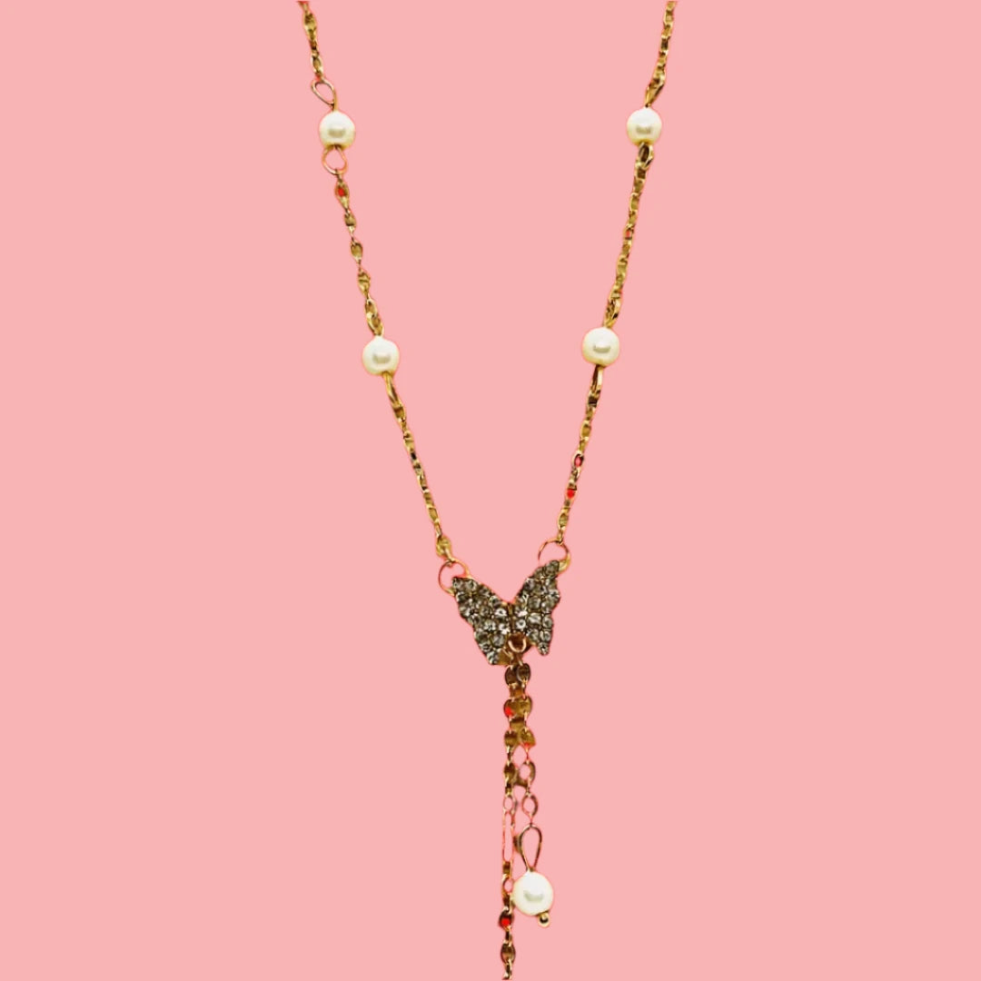 14k Golden layered pearl Chain with Butterfly Pendant