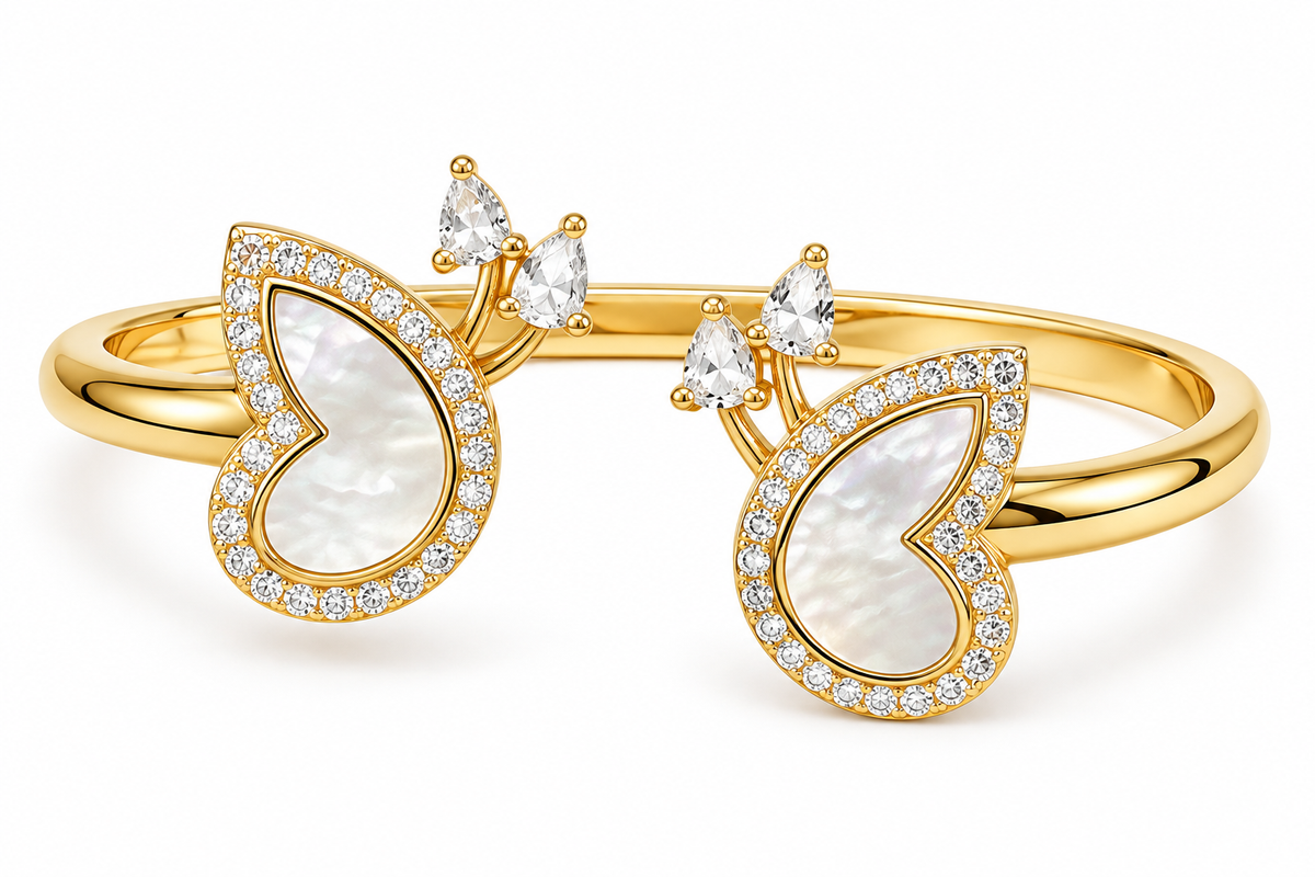 Premium Butterfly Crystal Bangle for Women| 18K Gold Plated Luxury