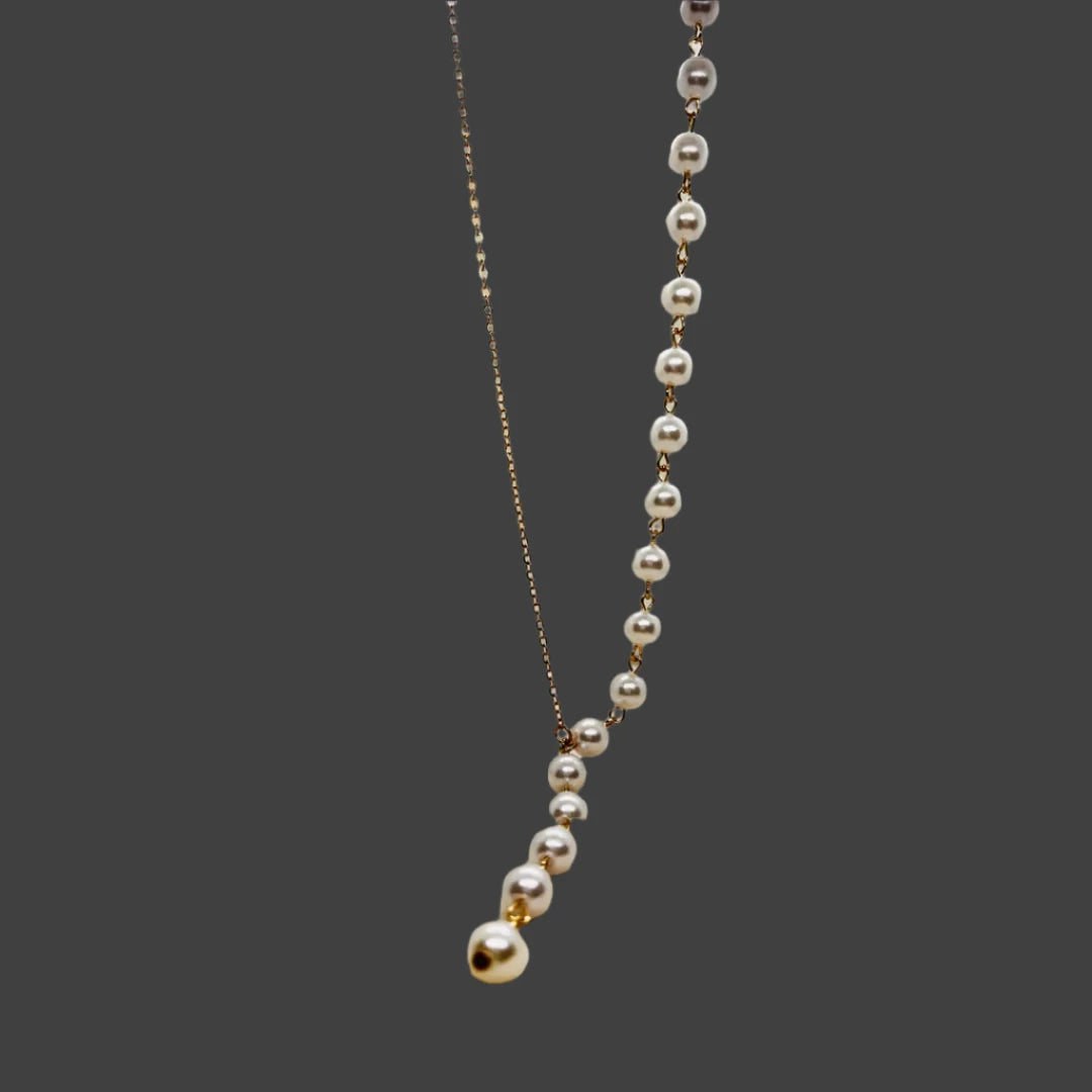 Gold plated Chain Necklace Set, Y shape designed with Pearls