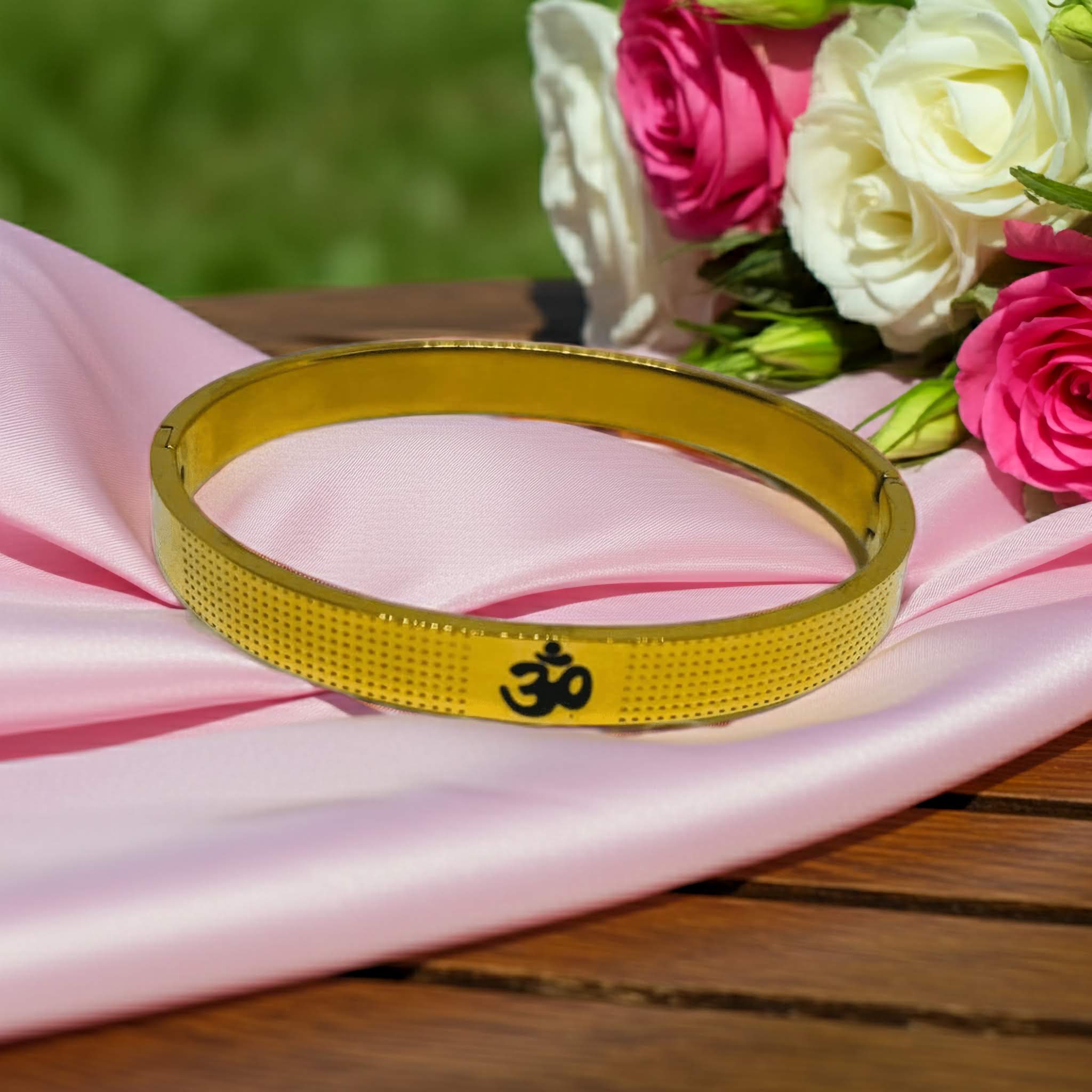 Gold Plated OM Bangle – Elegant Hindu Spiritual Bracelet