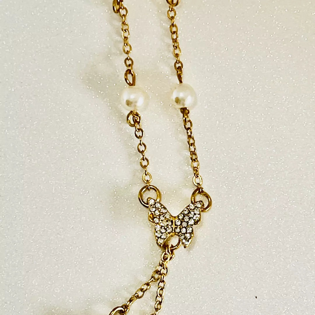 Ledesara 14k Golden layered pearl Chain with Butterfly Pendant