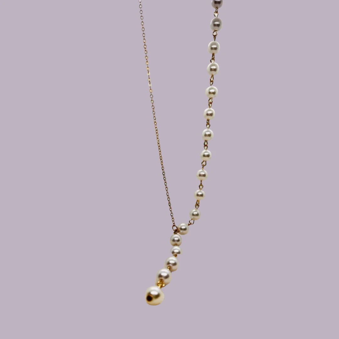 Ledesara Gold plated Chain Necklace, Y shape designed with Pearls