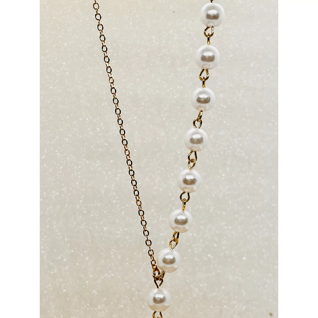 Luxurious  Gold plated Chain Necklace, Y shape designed with Pearls