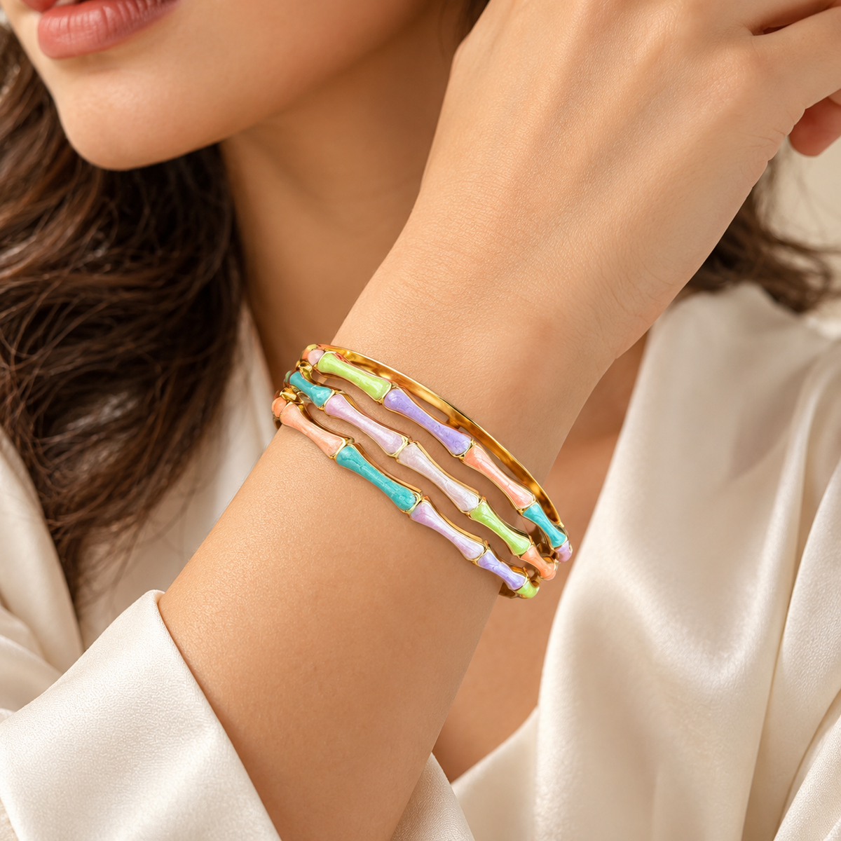 Dreamy Pastel Crystal Bangle Bracelet | 18K Gold Plated Luxury