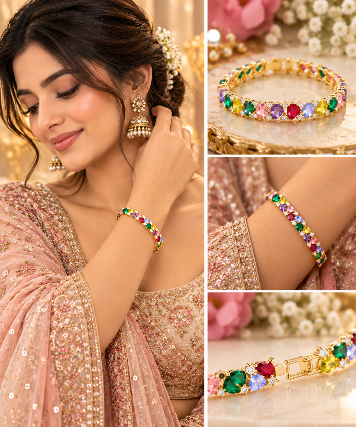 Elegant Cubic Zirconia Statement Bracelet| 18K Gold Plated Luxury
