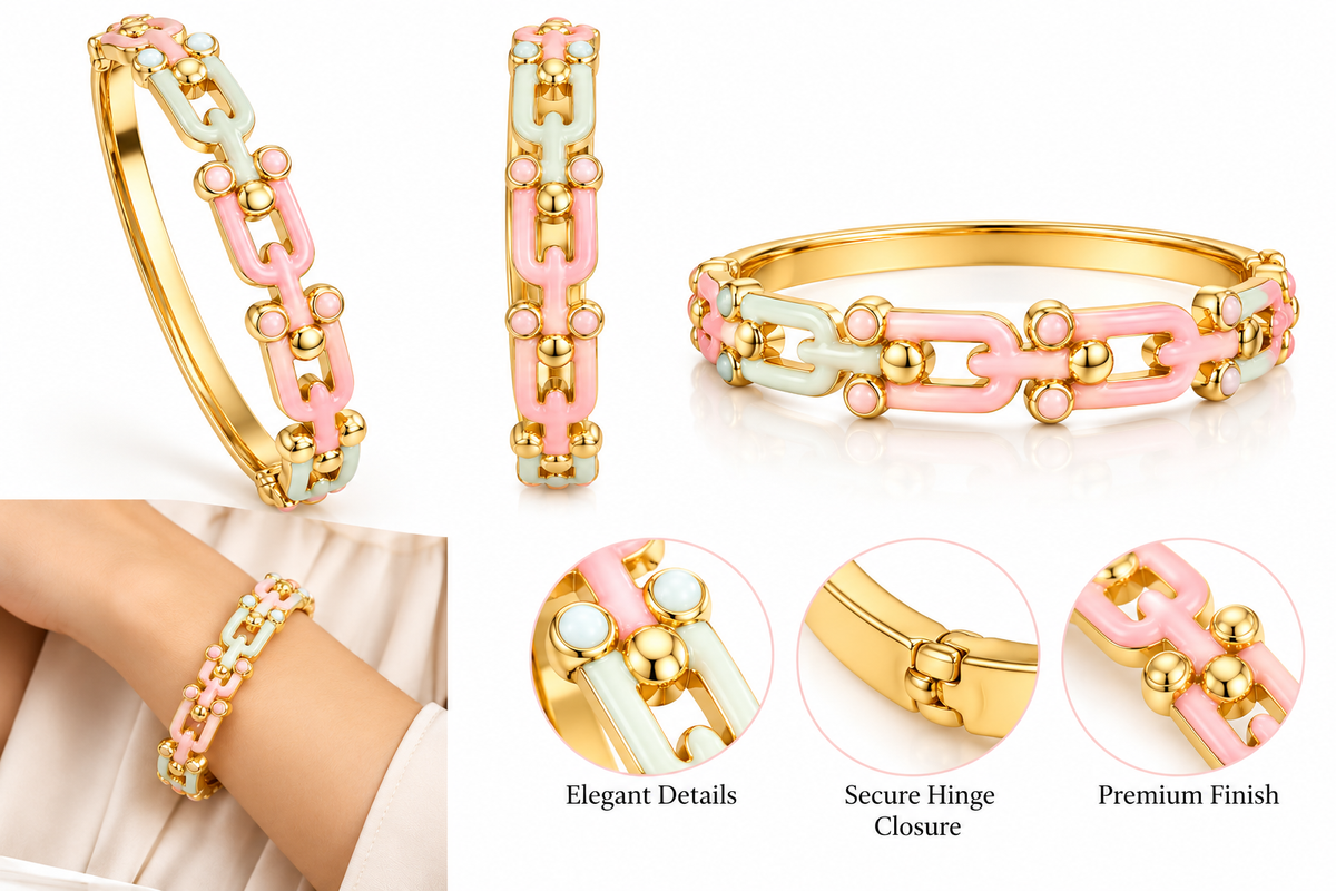 Modern Multi-Link Statement Bangle for Women| 18K Gold Plated Luxury