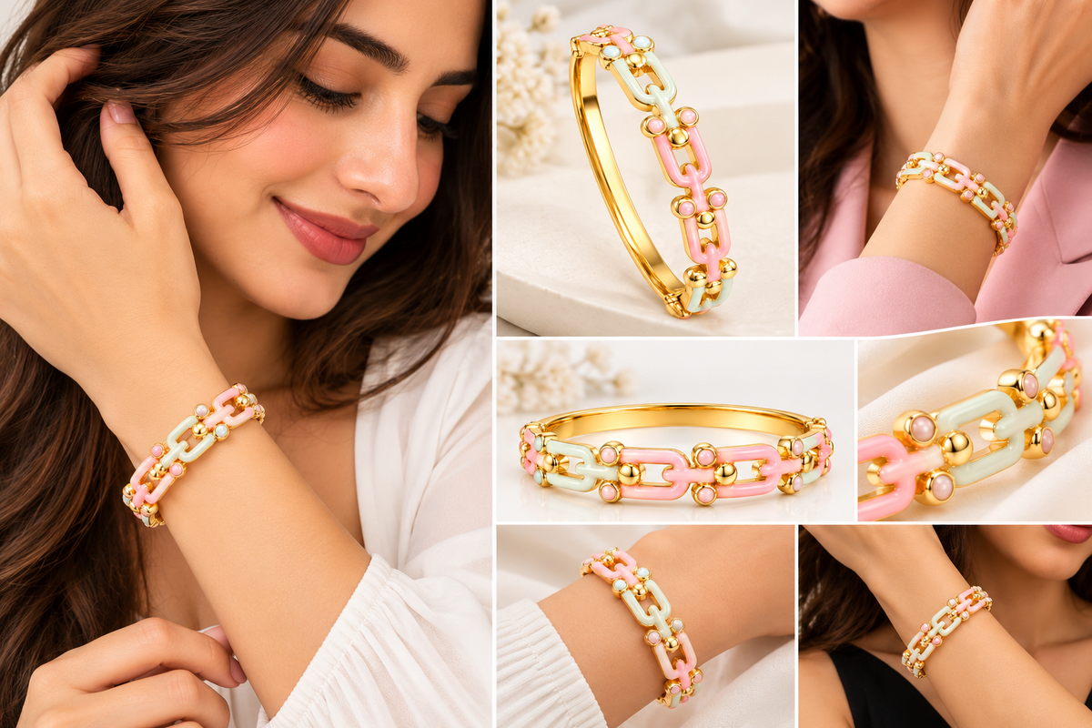 Modern Multi-Link Statement Bangle for Women| 18K Gold Plated Luxury