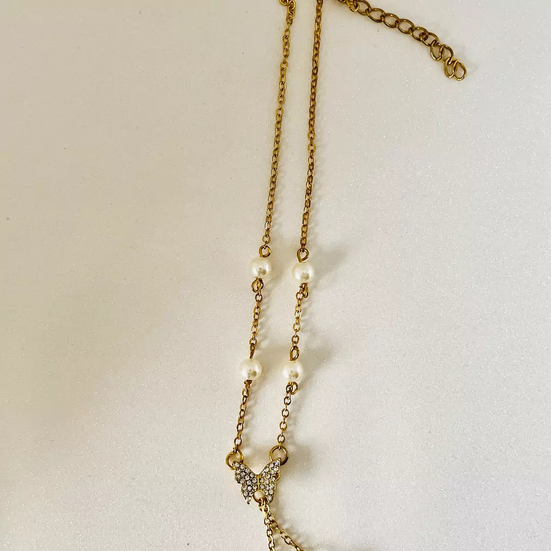 Premium 14k Golden layered pearl Chain with Butterfly Pendant