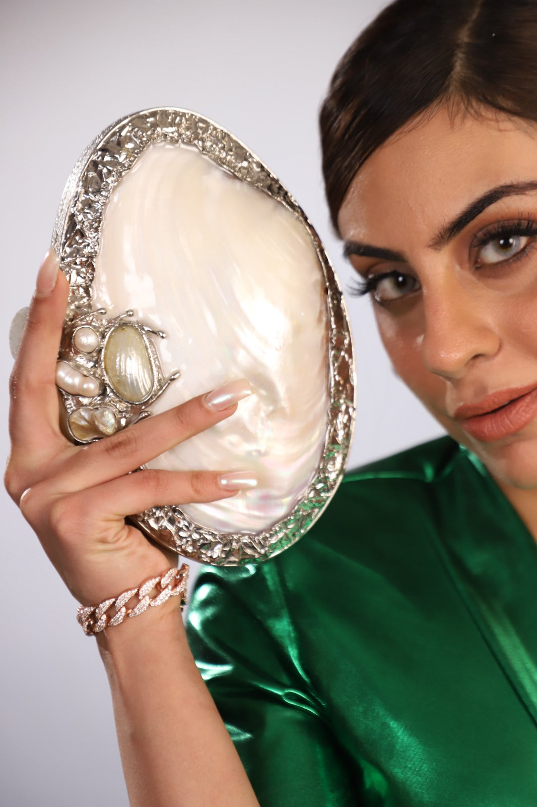Silver Shell Clutch
