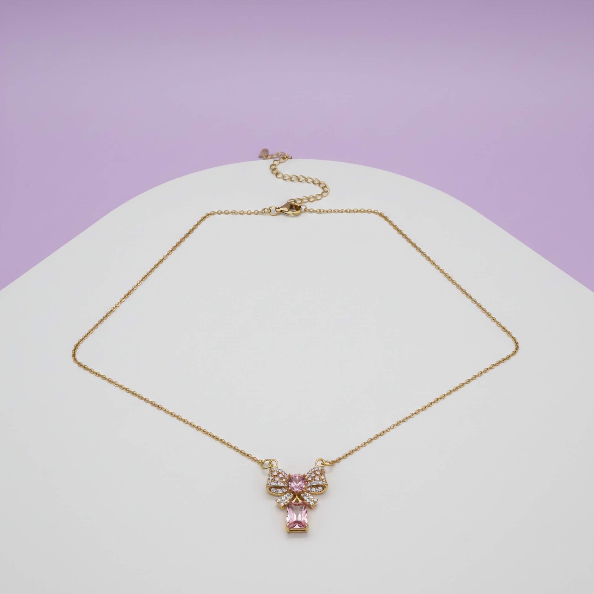 Rosé Bow Charm Necklace