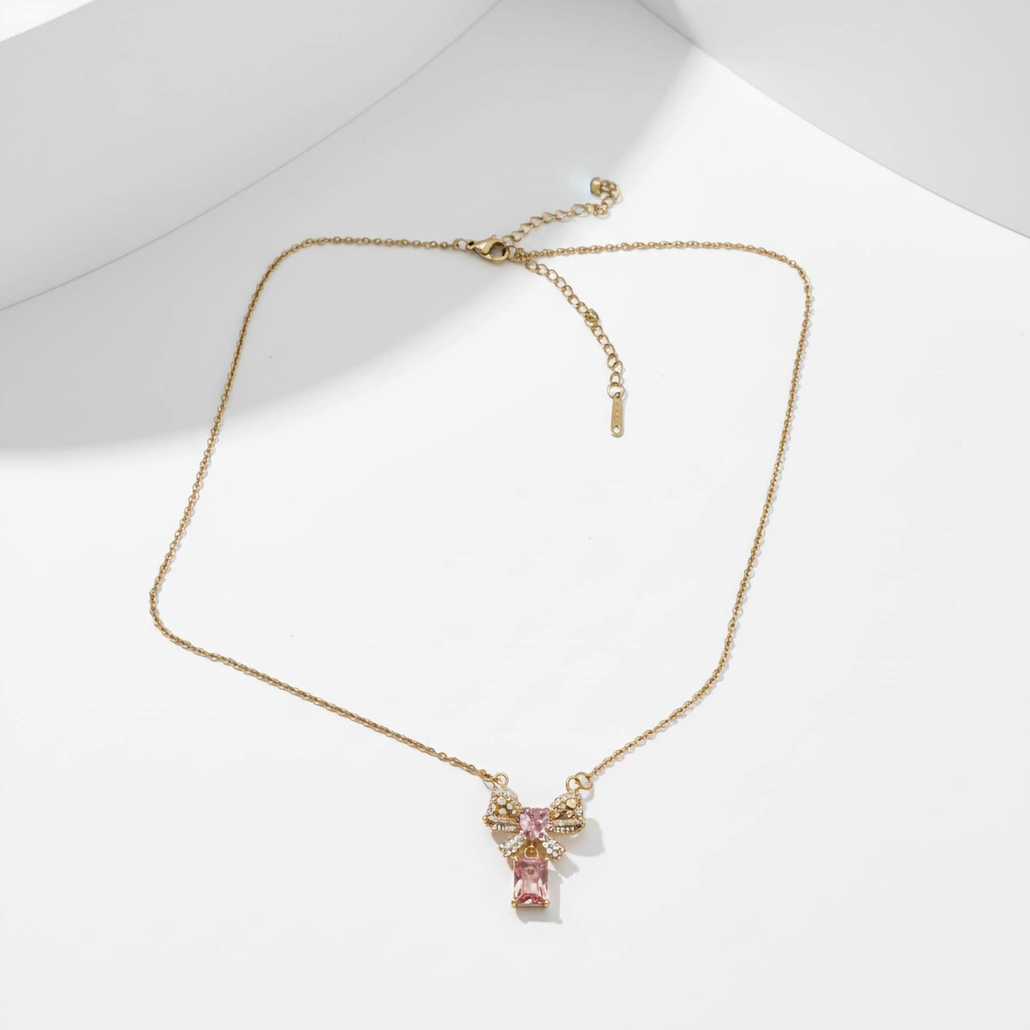 Rosé Bow Charm Necklace